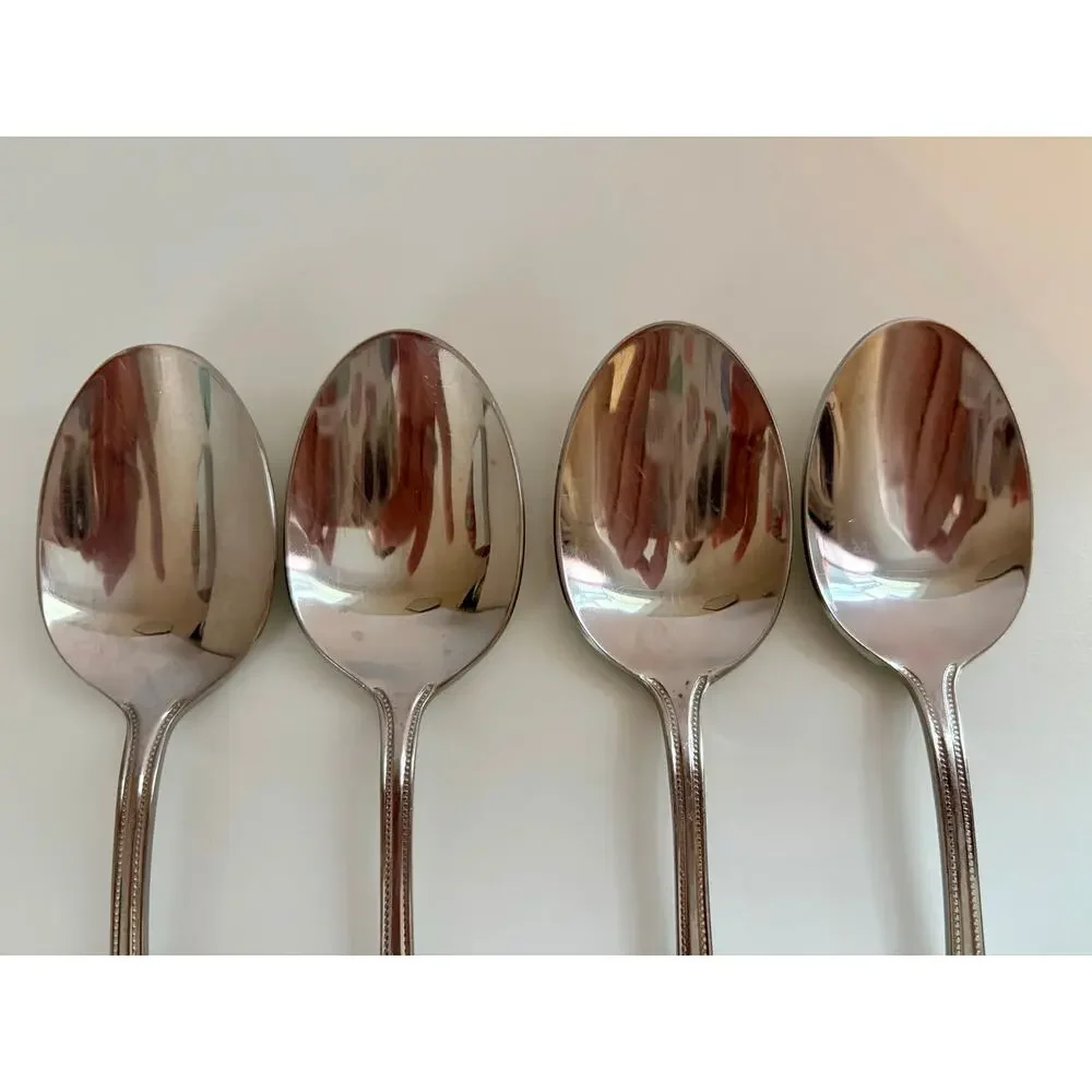 Towle TWS521 Dinner Spoons Set of 4 18/10 Stainless Beaded 7.25” China